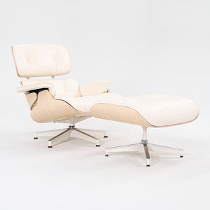 2023 670 / 671 Eames Lounge Chair and Ottoman by Charles and Ray Eames for Herman Miller in Ivory Leather and Ash