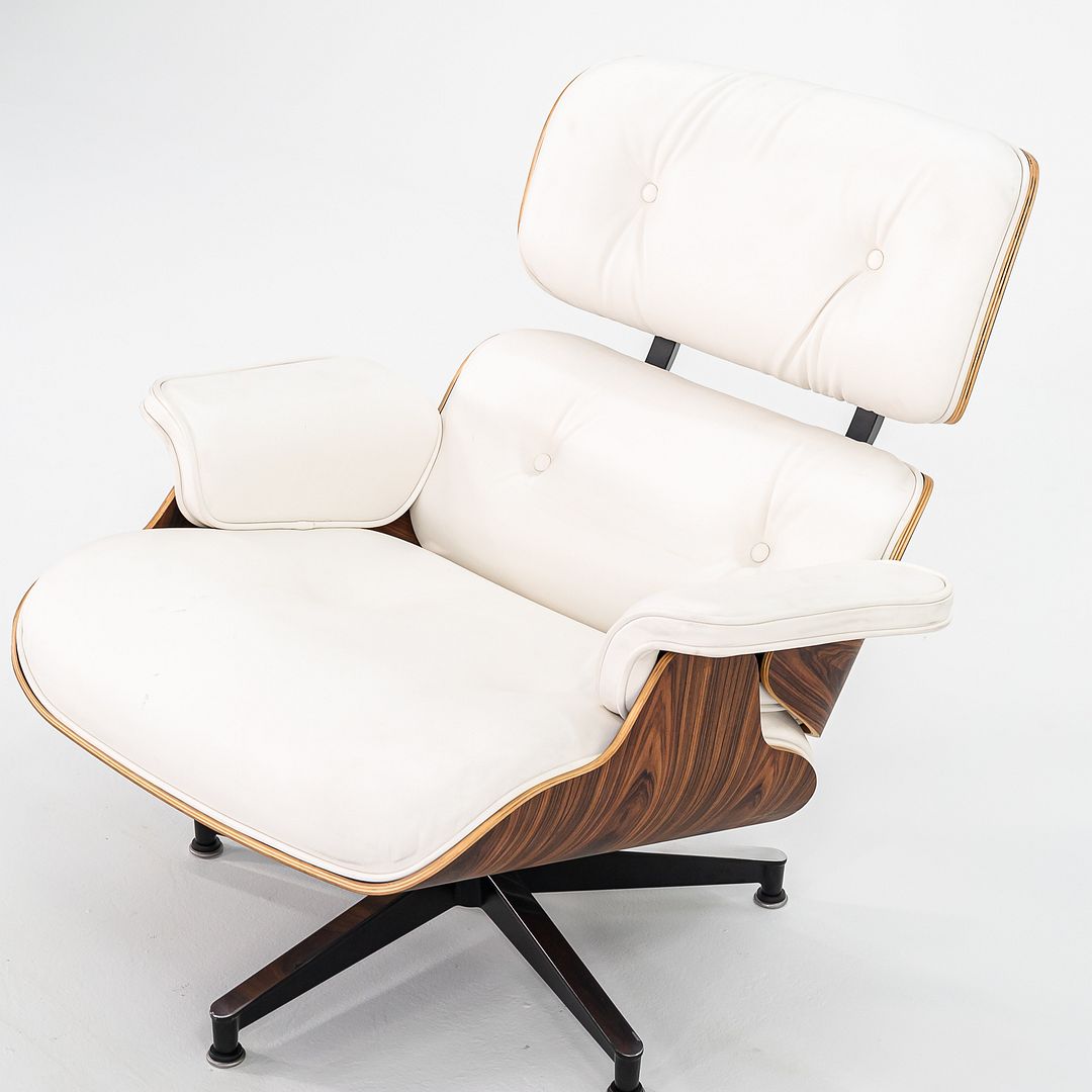 SOLD 2023 670 / 671 Eames Lounge Chair and Ottoman by Charles and Ray Eames for Herman Miller in White Leather and Palisander