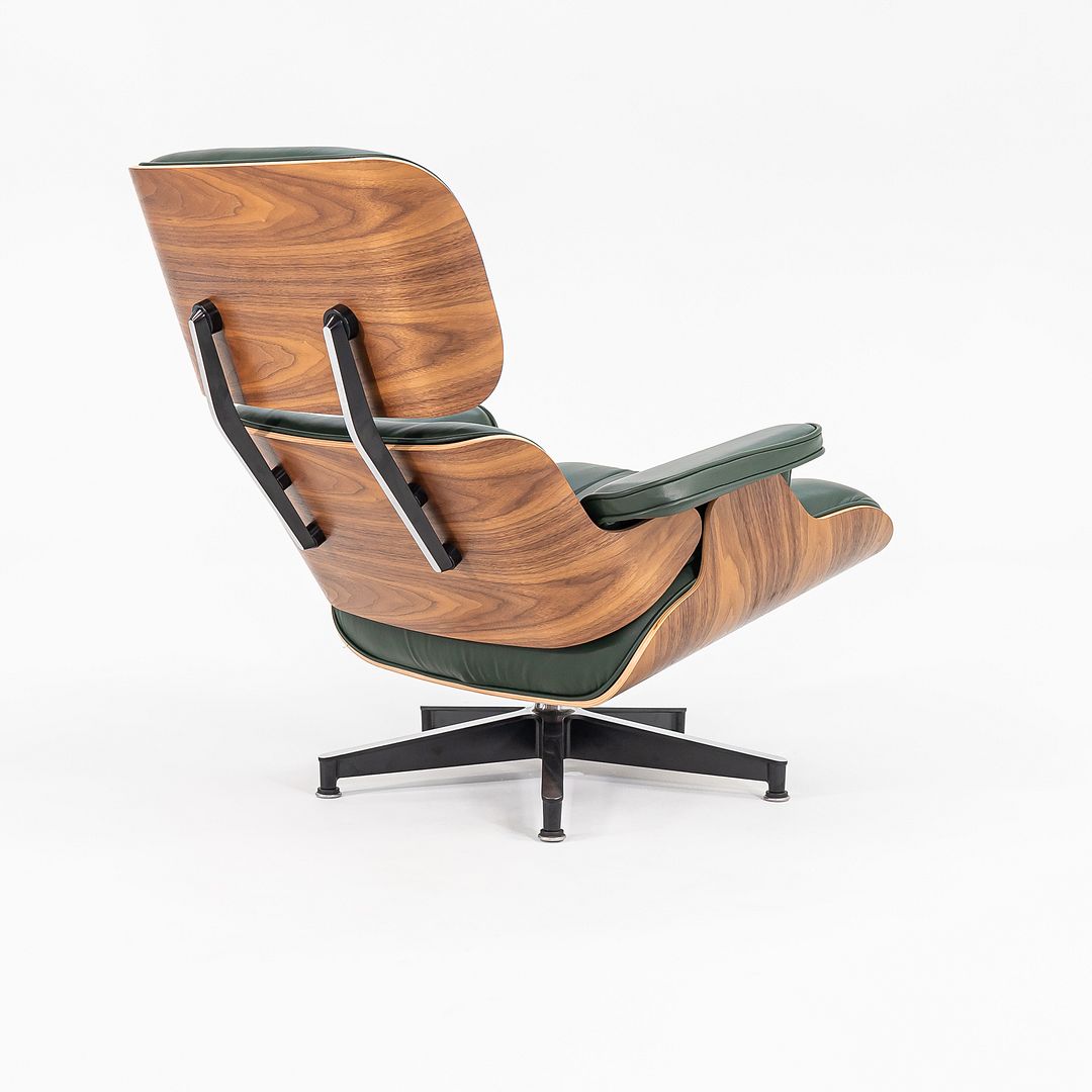 2023 670 / 671 Eames Lounge Chair and Ottoman by Charles and Ray Eames for Herman Miller in Green Leather and Walnut