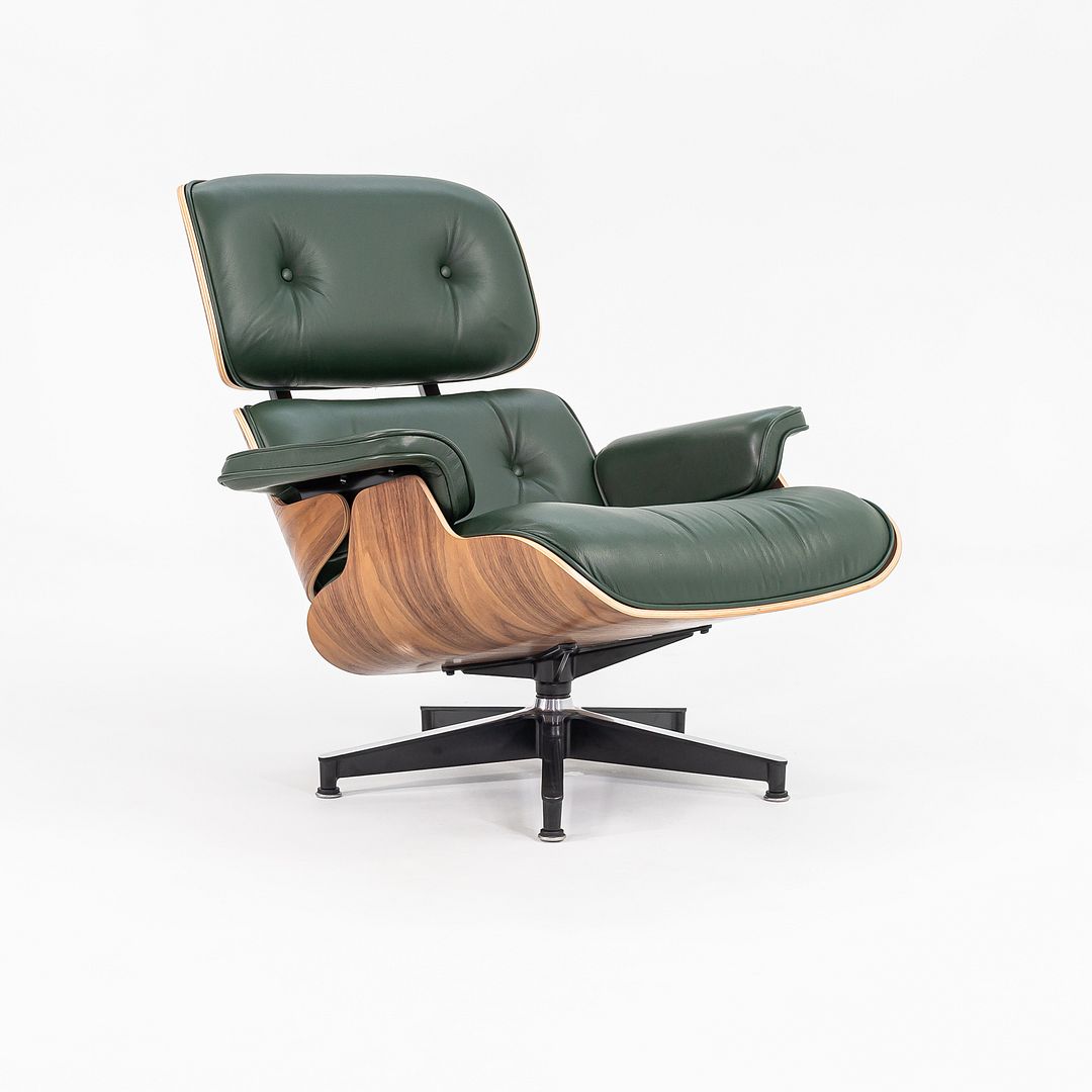 2023 670 / 671 Eames Lounge Chair and Ottoman by Charles and Ray Eames for Herman Miller in Green Leather and Walnut