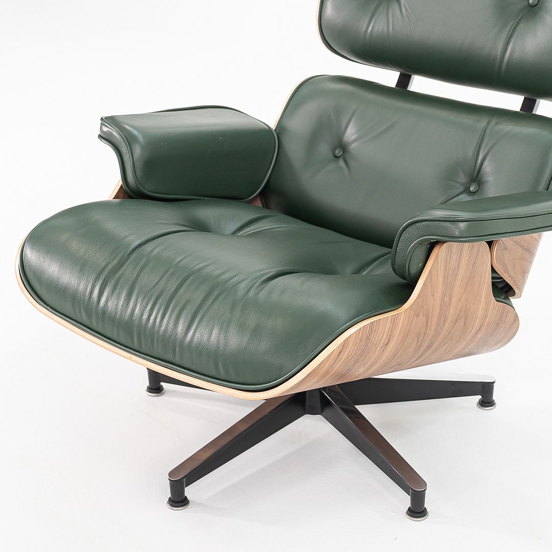 2023 670 / 671 Eames Lounge Chair and Ottoman by Charles and Ray Eames for Herman Miller in Green Leather and Walnut