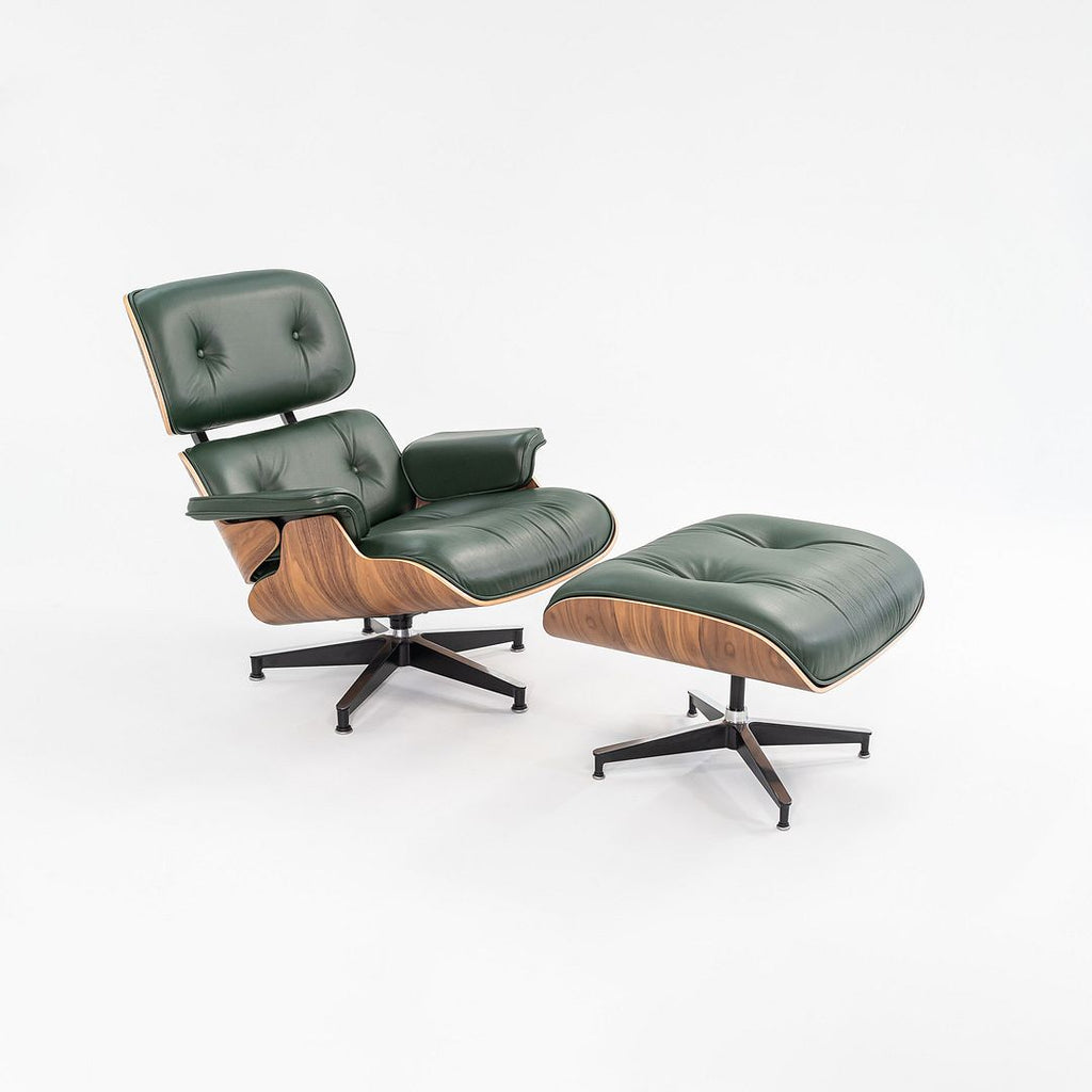 2023 670 / 671 Eames Lounge Chair and Ottoman by Charles and Ray Eames for Herman Miller in Green Leather and Walnut