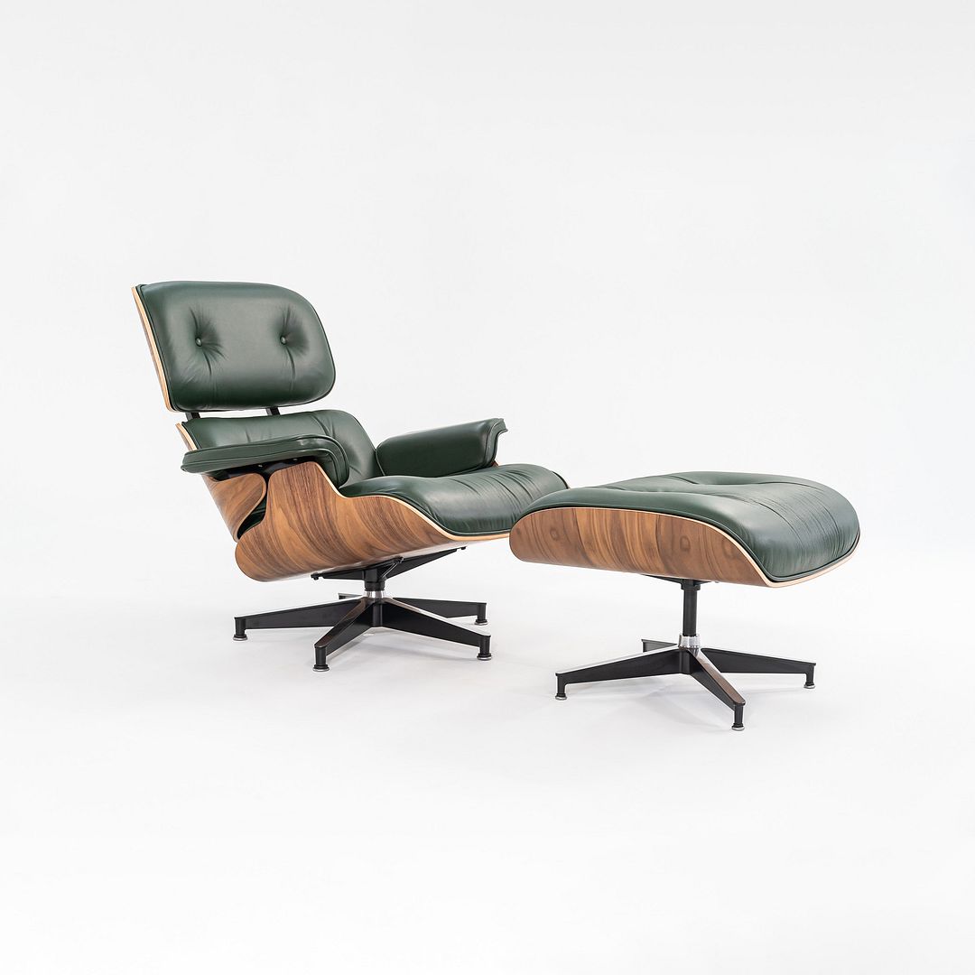 2023 670 / 671 Eames Lounge Chair and Ottoman by Charles and Ray Eames for Herman Miller in Green Leather and Walnut