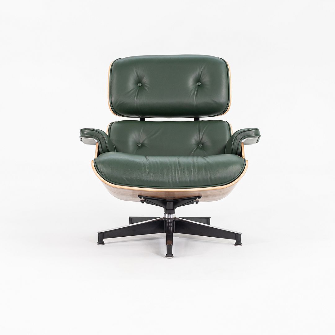 2023 670 / 671 Eames Lounge Chair and Ottoman by Charles and Ray Eames for Herman Miller in Green Leather and Walnut