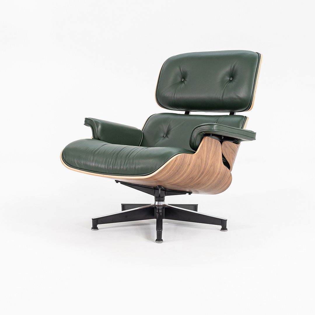 2023 670 / 671 Eames Lounge Chair and Ottoman by Charles and Ray Eames for Herman Miller in Green Leather and Walnut