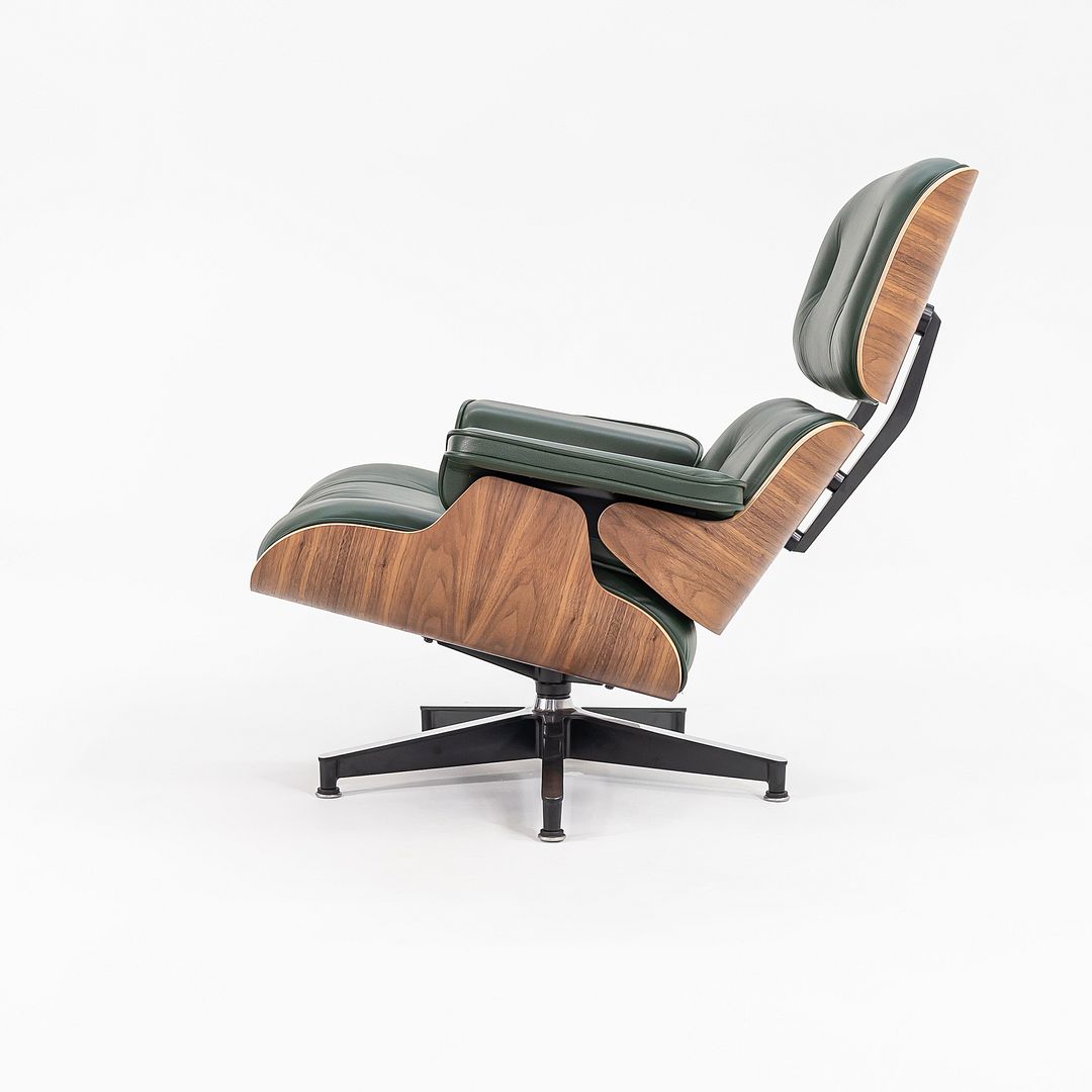 2023 670 / 671 Eames Lounge Chair and Ottoman by Charles and Ray Eames for Herman Miller in Green Leather and Walnut
