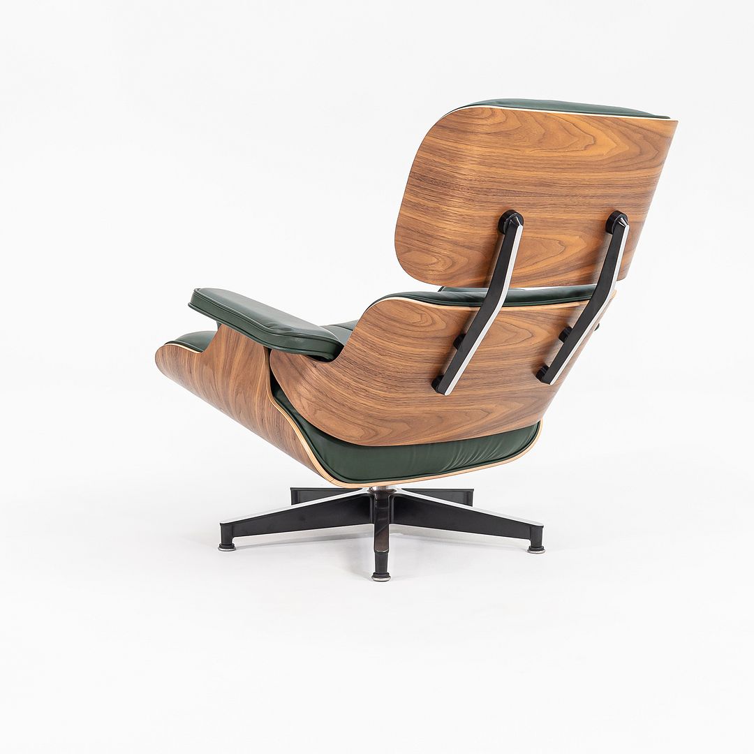 2023 670 / 671 Eames Lounge Chair and Ottoman by Charles and Ray Eames for Herman Miller in Green Leather and Walnut