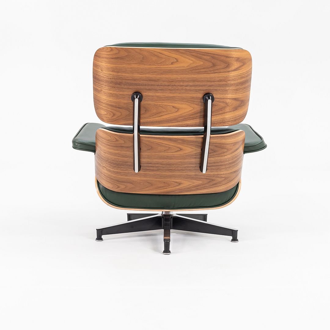 2023 670 / 671 Eames Lounge Chair and Ottoman by Charles and Ray Eames for Herman Miller in Green Leather and Walnut