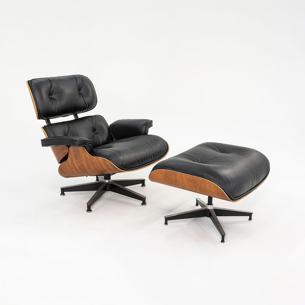 1990 Herman Miller Eames Lounge Chair and Ottoman 670 & 671 by Charles and Ray Eames in Brazilian Rosewood and New Black Leather