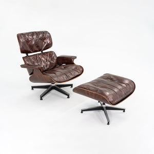 1956 Eames 670 & 671 Lounge Chair and Ottoman with Down-Filled Brown Leather Cushions and Brazilian Rosewood