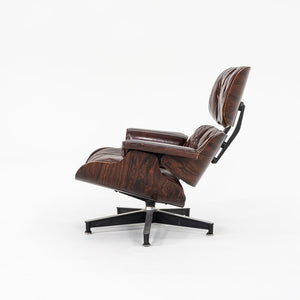 1956 Eames 670 & 671 Lounge Chair and Ottoman with Down-Filled Brown Leather Cushions and Brazilian Rosewood