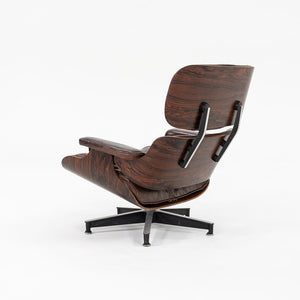 1956 Eames 670 & 671 Lounge Chair and Ottoman with Down-Filled Brown Leather Cushions and Brazilian Rosewood