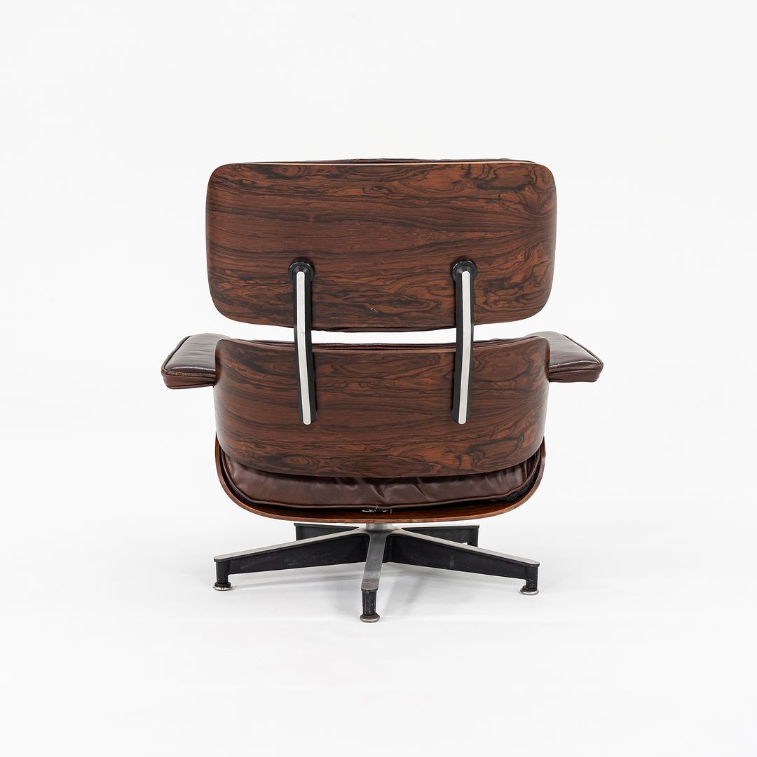 1956 Eames 670 & 671 Lounge Chair and Ottoman with Down-Filled Brown Leather Cushions and Brazilian Rosewood