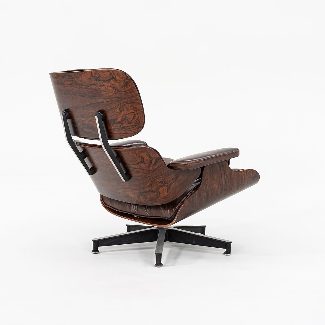 1956 Eames 670 & 671 Lounge Chair and Ottoman with Down-Filled Brown Leather Cushions and Brazilian Rosewood