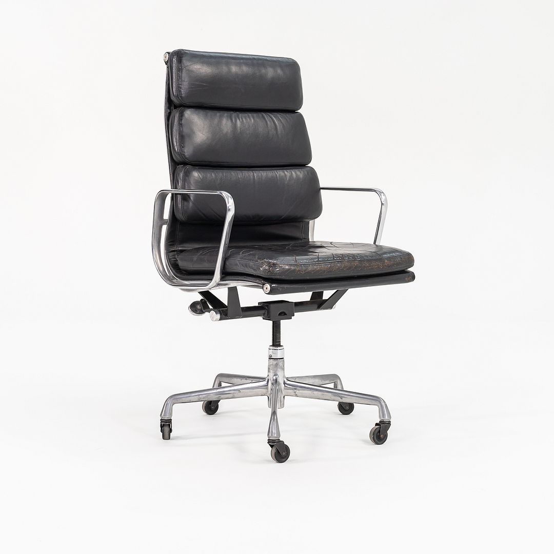 SOLD 2003 Aluminum Group Soft Pad Executive Chair, Model EA420 by Charles and Ray Eames for Herman Miller in Black Leather