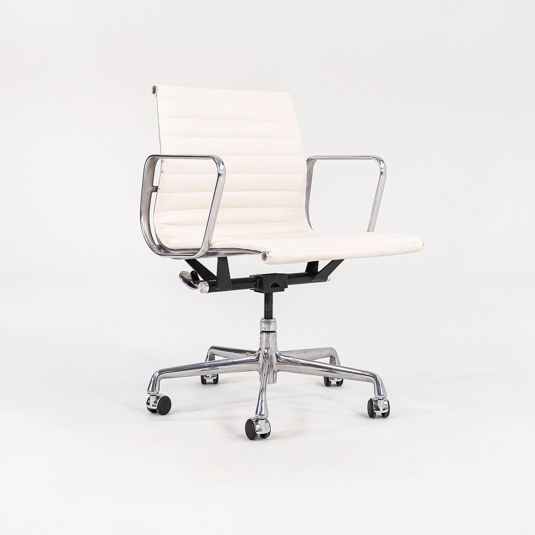 2022 Aluminum Group Management Desk Chair, Model EA335 by Ray and Charles Eames for Herman Miller in White Leather
