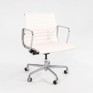 2022 Aluminum Group Management Desk Chair, Model EA335 by Ray and Charles Eames for Herman Miller in White Leather