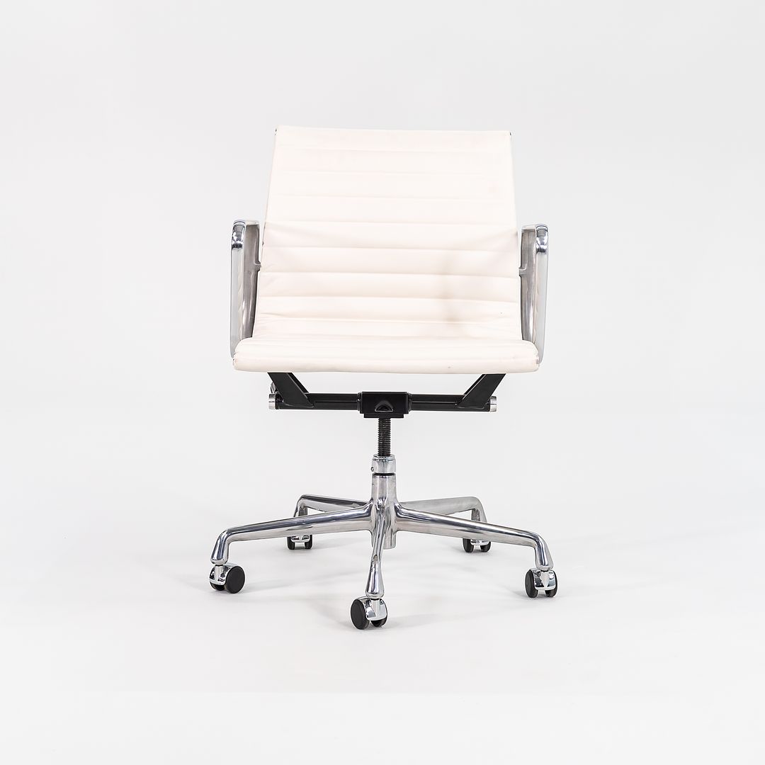 2022 Aluminum Group Management Desk Chair, Model EA335 by Ray and Charles Eames for Herman Miller in White Leather