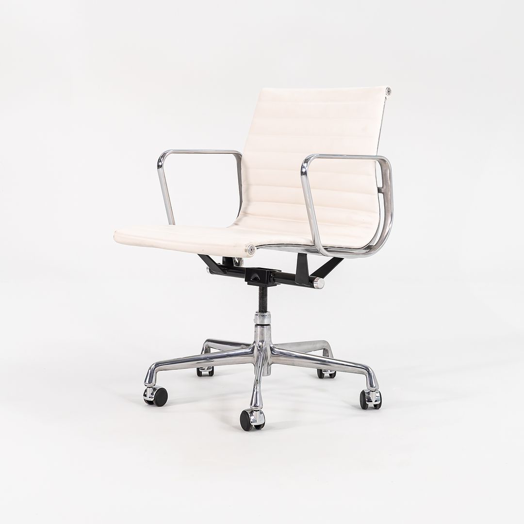 2022 Aluminum Group Management Desk Chair, Model EA335 by Ray and Charles Eames for Herman Miller in White Leather