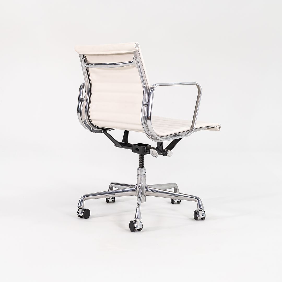 2022 Aluminum Group Management Desk Chair, Model EA335 by Ray and Charles Eames for Herman Miller in White Leather