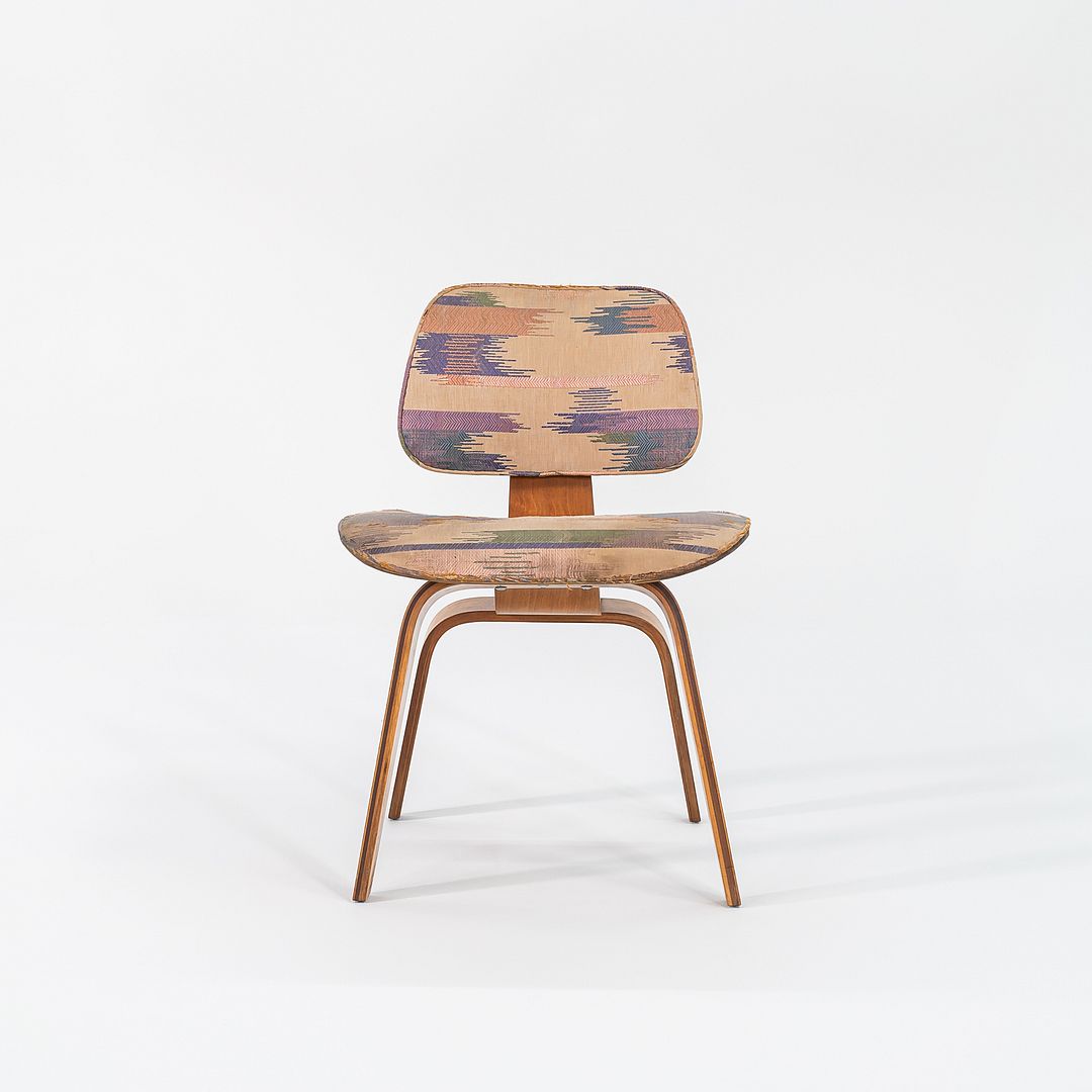 1947 DCW Dining Chair by Charles and Ray Eames for Evans Products Company / Herman Miller in Calico Ash with Rare Upholstery