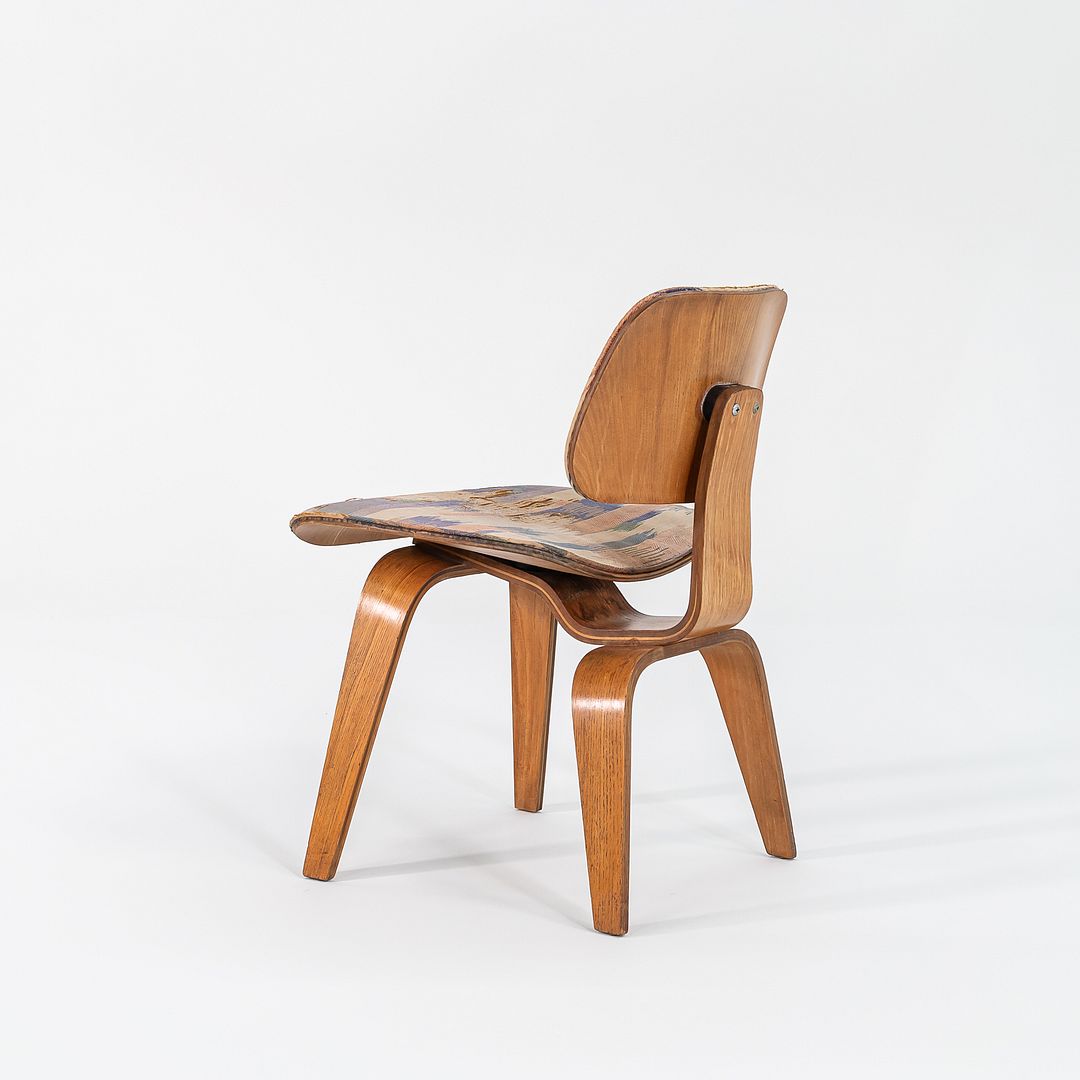 1947 DCW Dining Chair by Charles and Ray Eames for Evans Products Company / Herman Miller in Calico Ash with Rare Upholstery