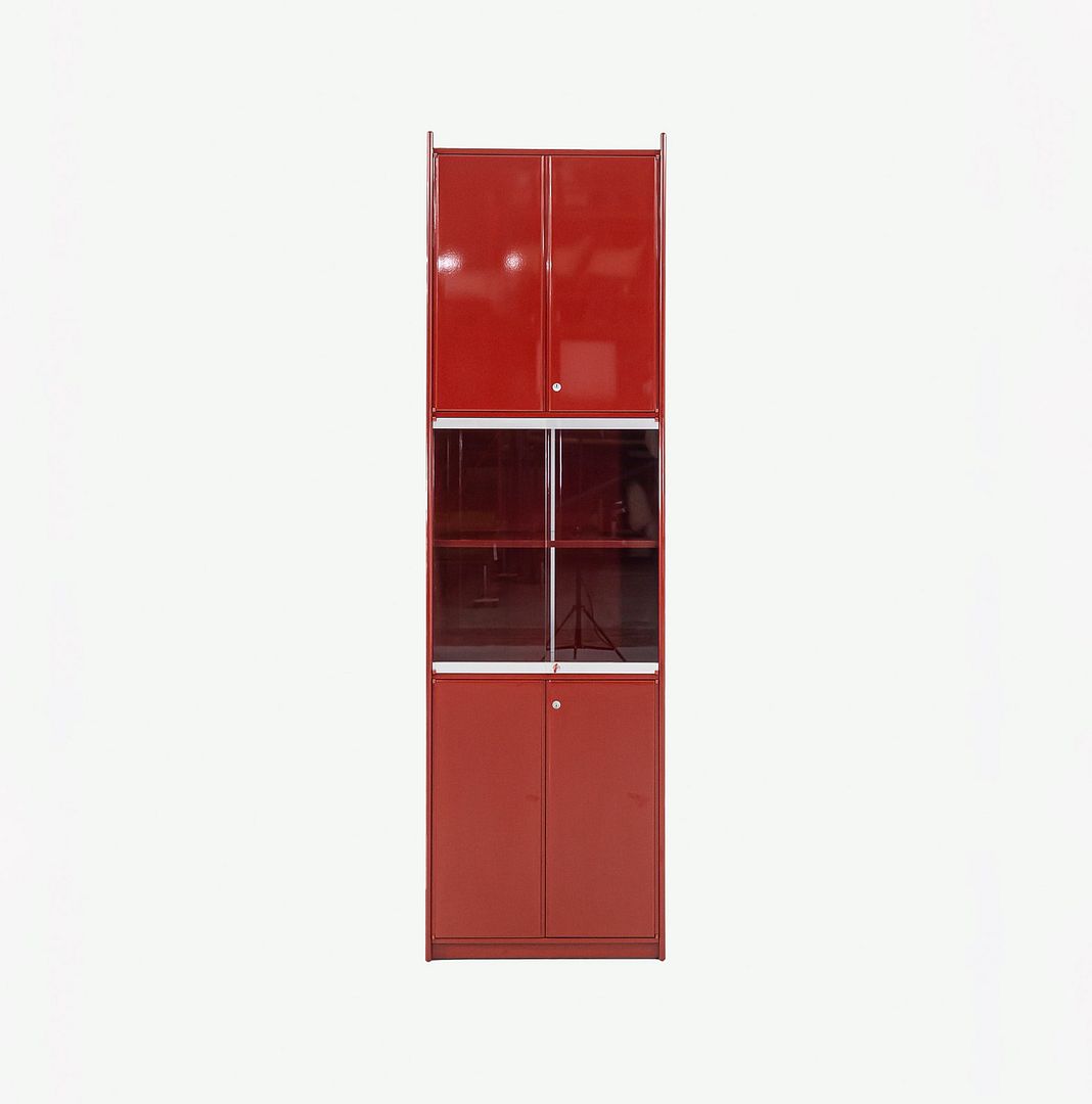 1970s Olinto Cabinet with Glass Doors by Kazuhide Takahama for B&B Italia in Red Lacquer 2x Available
