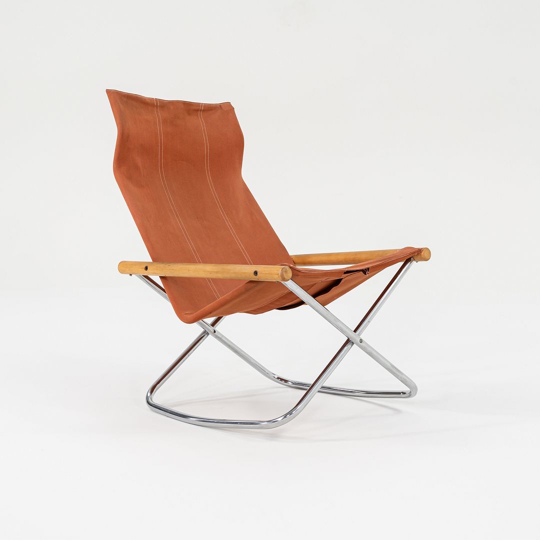 1970s Takeshi Nii Nychair X Rocking Lounge Chair in Beech, Canvas, and Steel