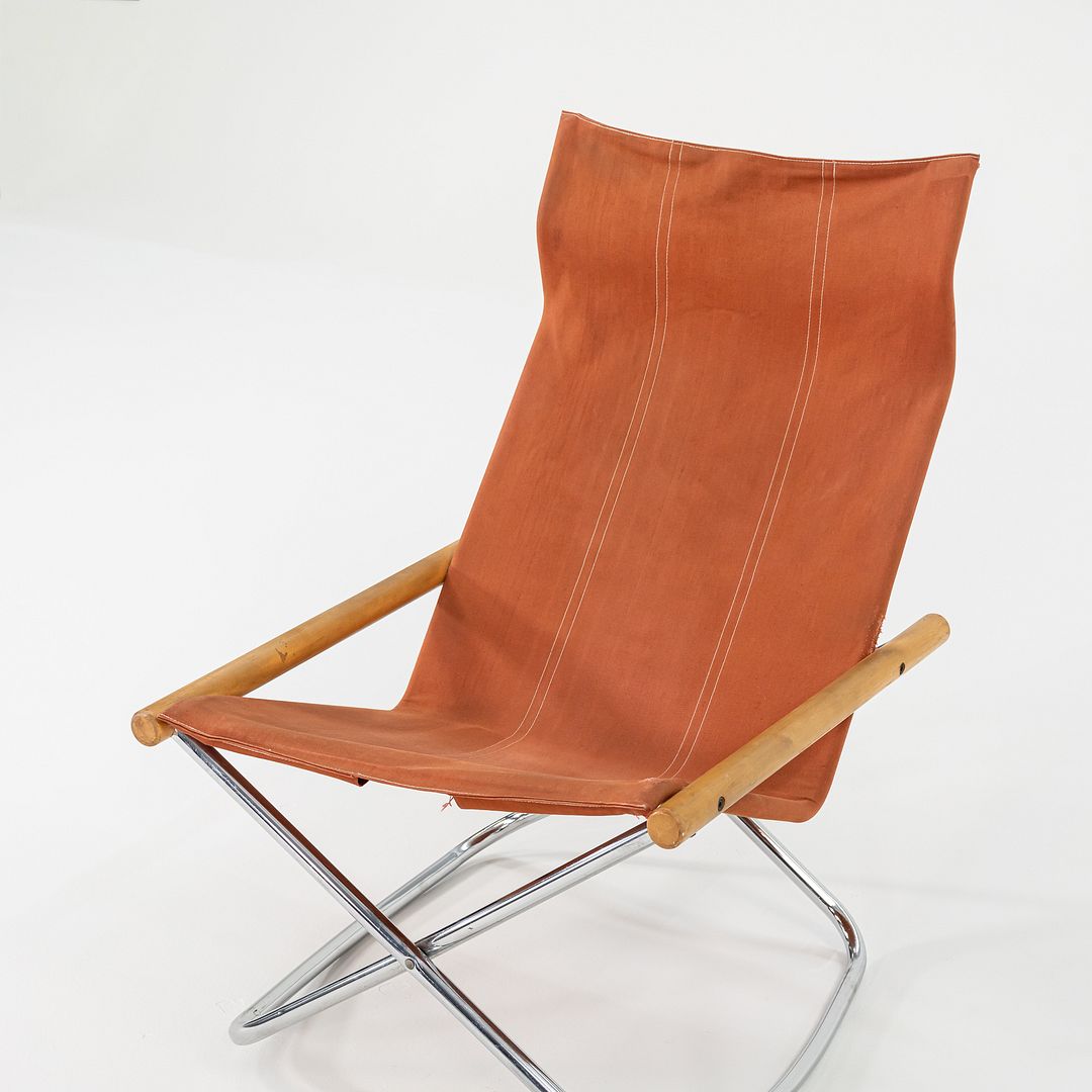 1970s Takeshi Nii Nychair X Rocking Lounge Chair in Beech, Canvas, and Steel