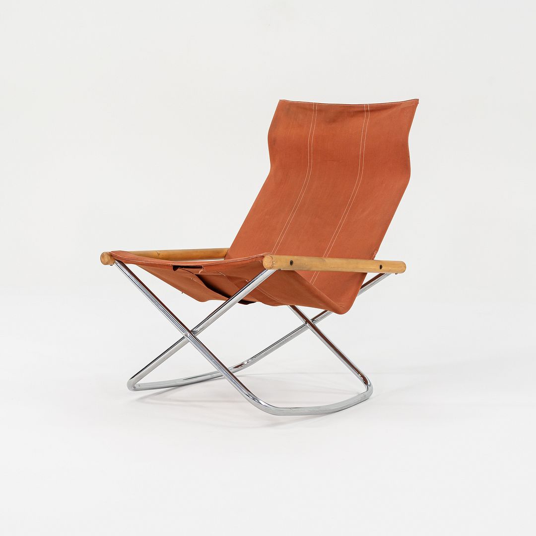 1970s Takeshi Nii Nychair X Rocking Lounge Chair in Beech, Canvas, and Steel
