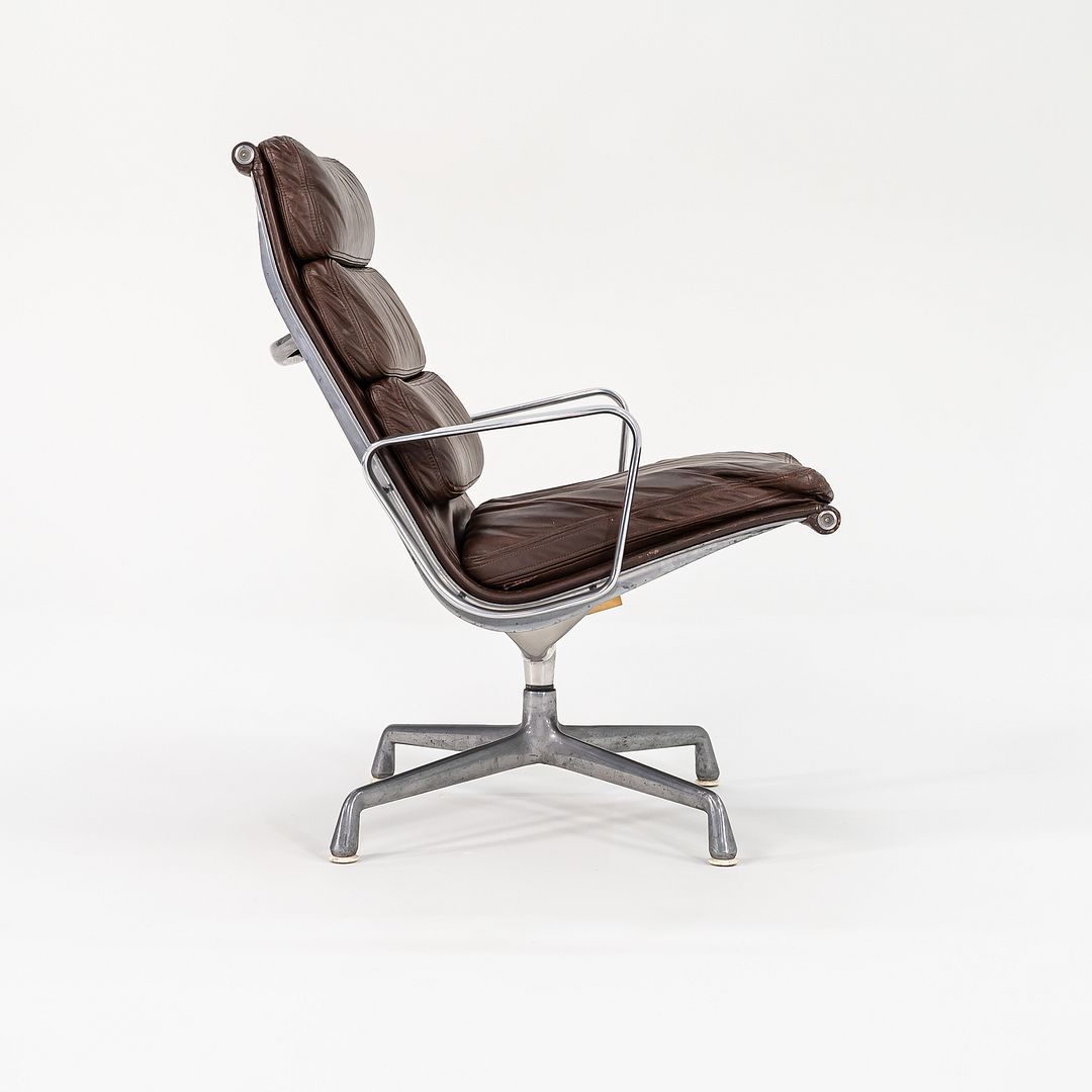 1975 Soft Pad Lounge Chair and Ottoman, Models EA416 and EA423 by Charles and Ray Eames for Herman Miller in Brown Leather