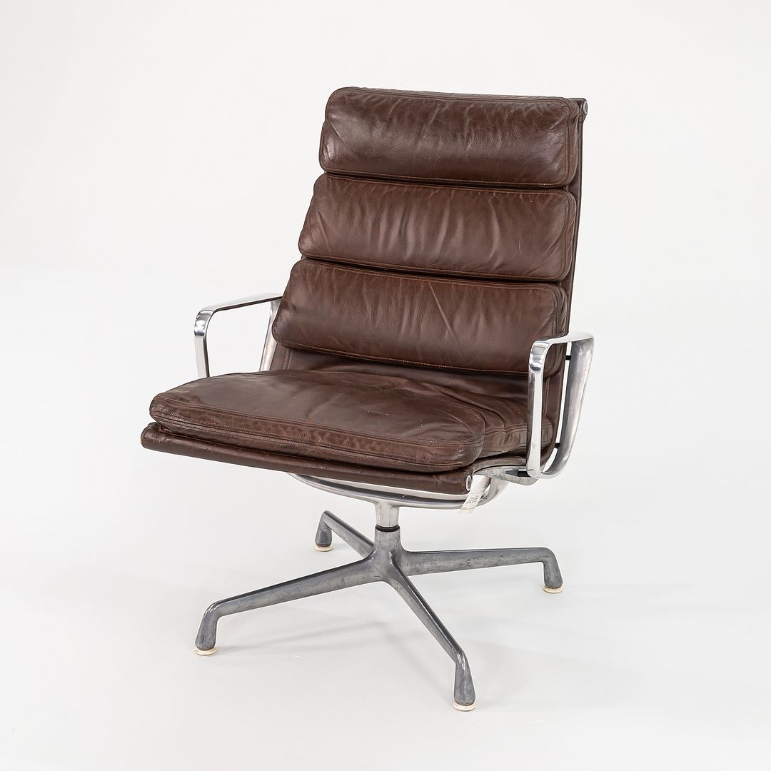 1975 Soft Pad Lounge Chair and Ottoman, Models EA416 and EA423 by Charles and Ray Eames for Herman Miller in Brown Leather