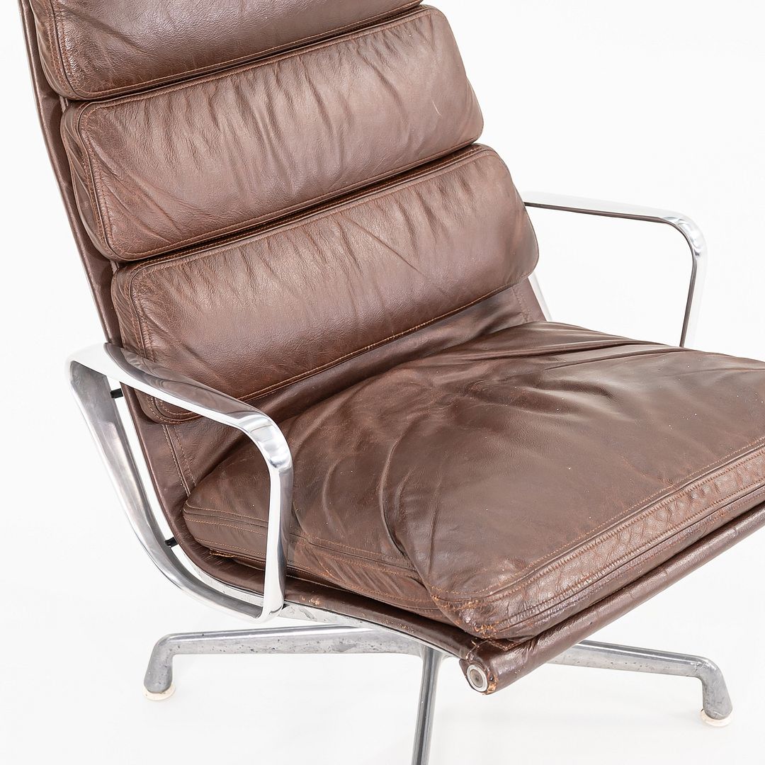 1975 Soft Pad Lounge Chair and Ottoman, Models EA416 and EA423 by Charles and Ray Eames for Herman Miller in Brown Leather