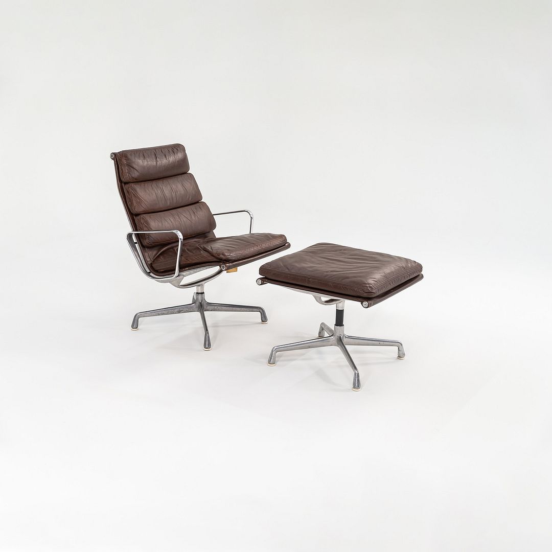 1975 Soft Pad Lounge Chair and Ottoman, Models EA416 and EA423 by Charles and Ray Eames for Herman Miller in Brown Leather