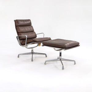 1975 Soft Pad Lounge Chair and Ottoman, Models EA416 and EA423 by Charles and Ray Eames for Herman Miller in Brown Leather
