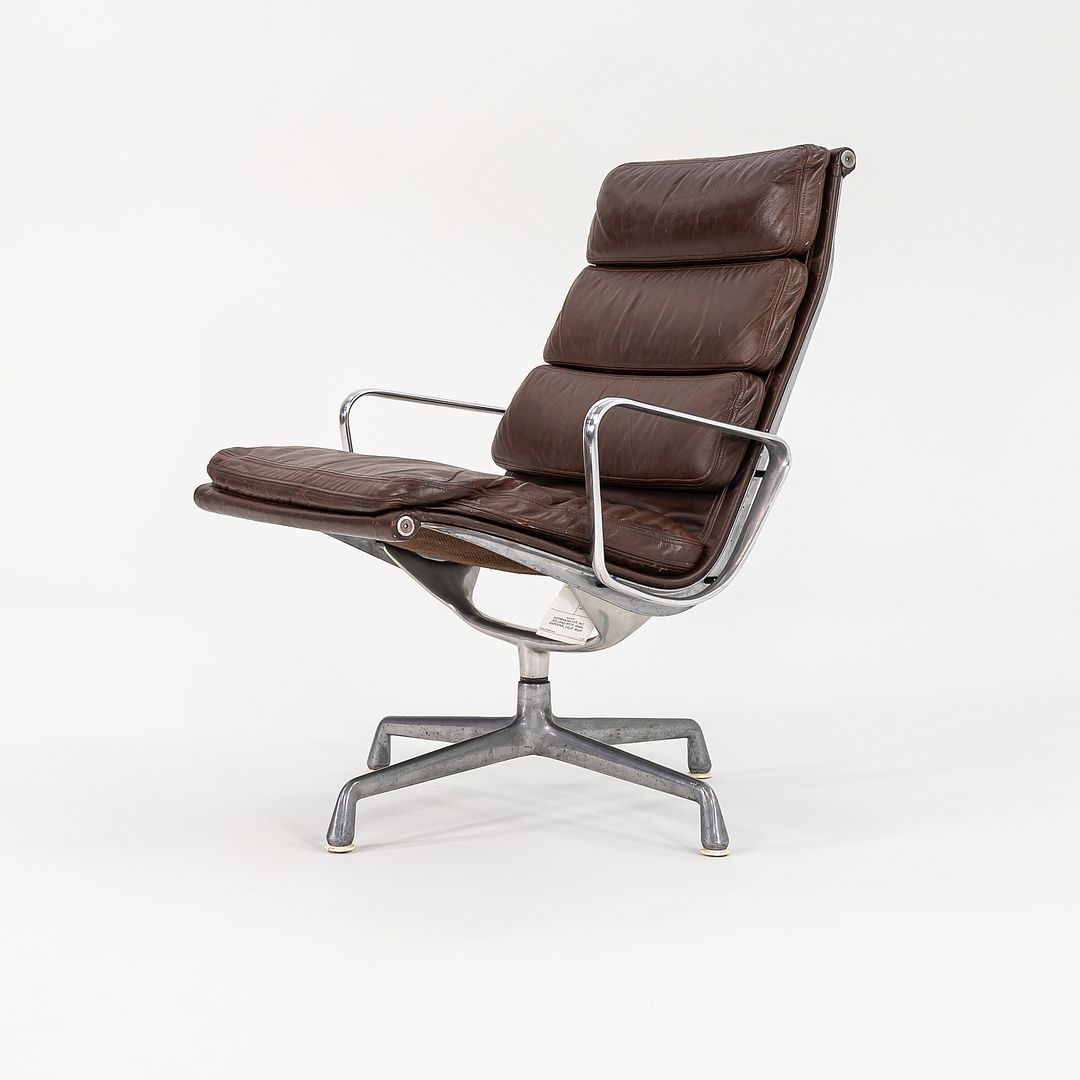 1975 Soft Pad Lounge Chair and Ottoman, Models EA416 and EA423 by Charles and Ray Eames for Herman Miller in Brown Leather