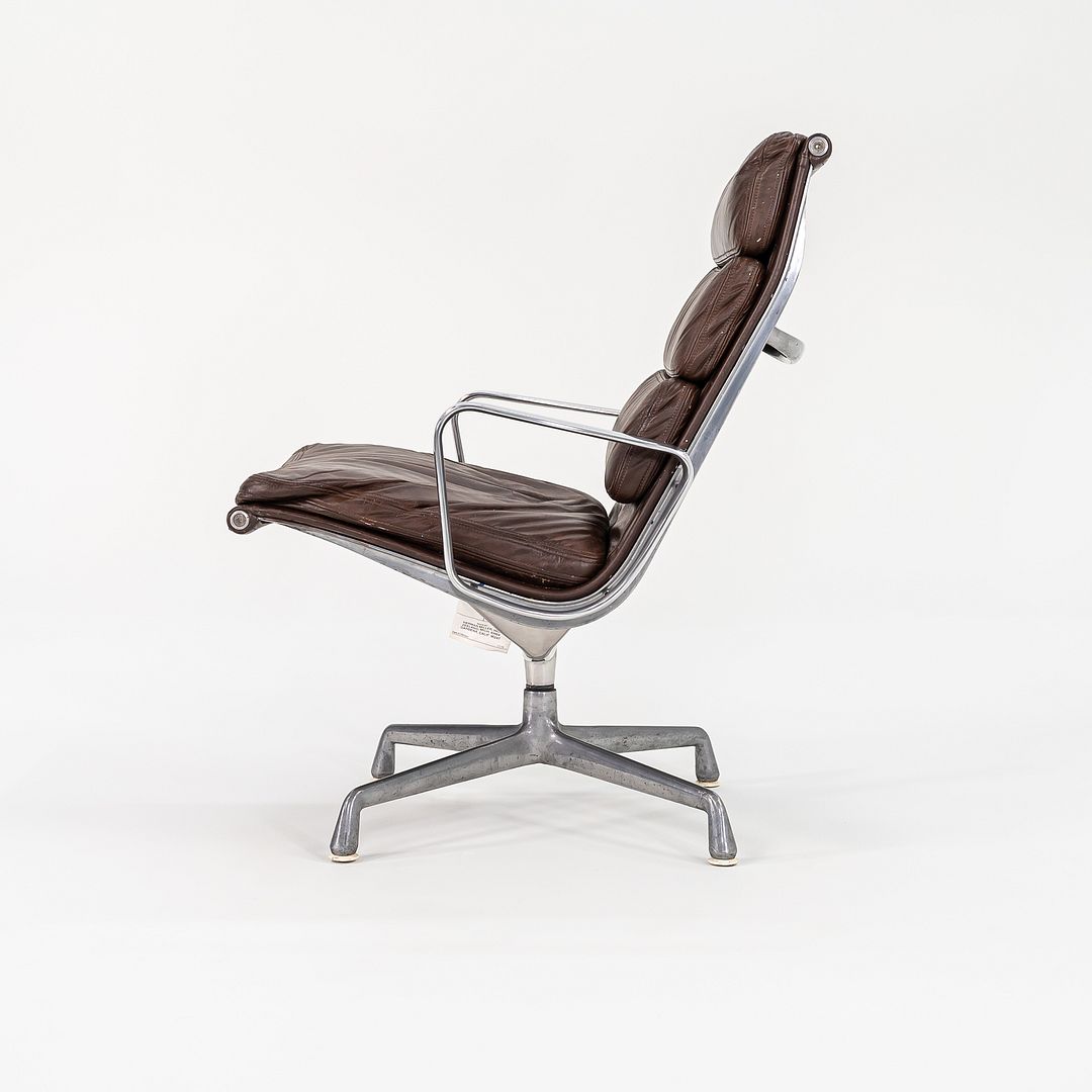 1975 Soft Pad Lounge Chair and Ottoman, Models EA416 and EA423 by Charles and Ray Eames for Herman Miller in Brown Leather