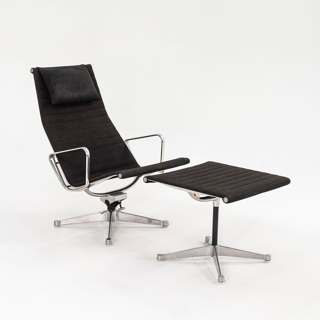 1960s Aluminum Group Lounge Chair and Ottoman, EA125 and EA124 by Charles and Ray Eames for Herman Miller in Black Fabric