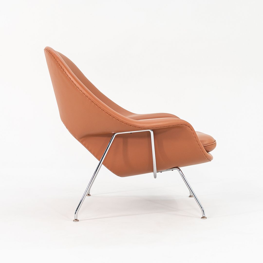 1990s Womb Chair and Ottoman, Models 70L and 74Y, by Eero Saarinen for Knoll in Cognac Leather