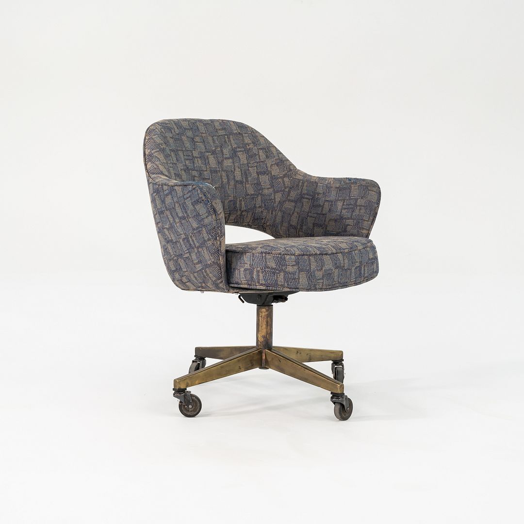 1960s Eero Saarinen for Knoll Executive Arm Desk Chair w/ Bronze Base and Fabric