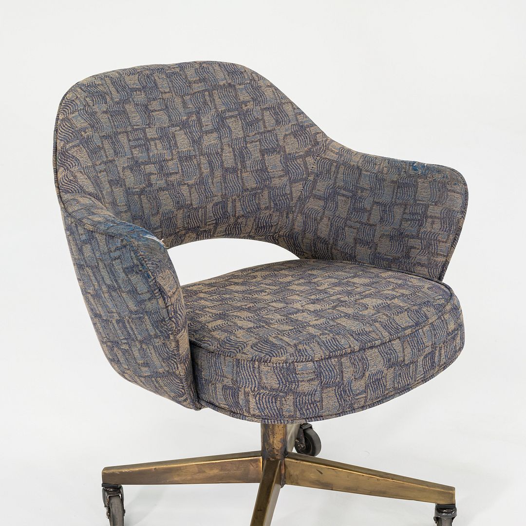 1960s Eero Saarinen for Knoll Executive Arm Desk Chair w/ Bronze Base and Fabric