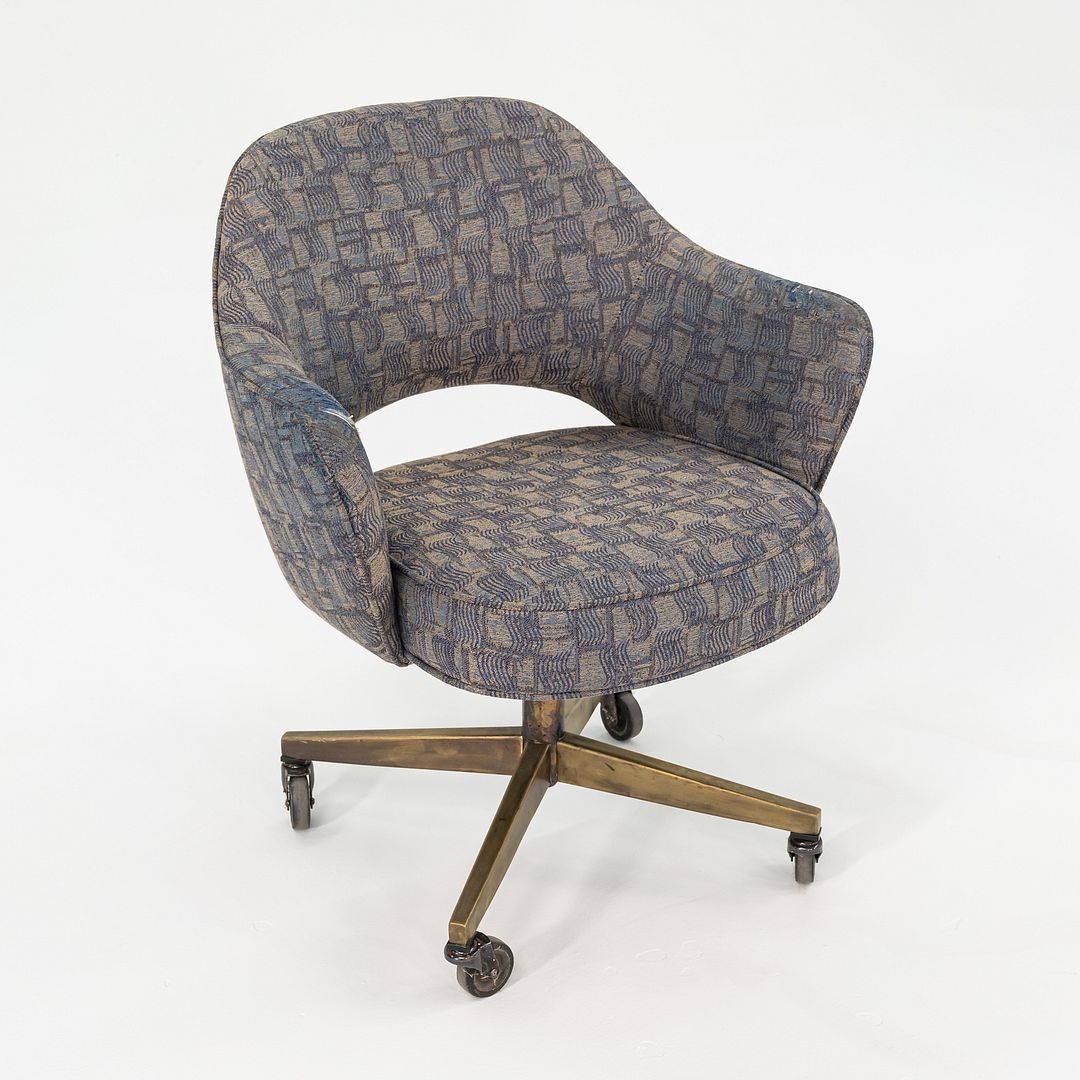 1960s Eero Saarinen for Knoll Executive Arm Desk Chair w/ Bronze Base and Fabric