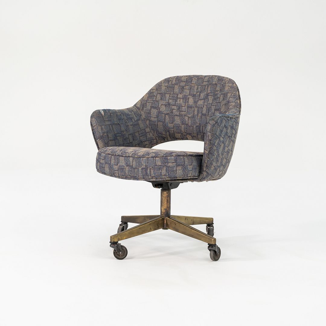 1960s Eero Saarinen for Knoll Executive Arm Desk Chair w/ Bronze Base and Fabric