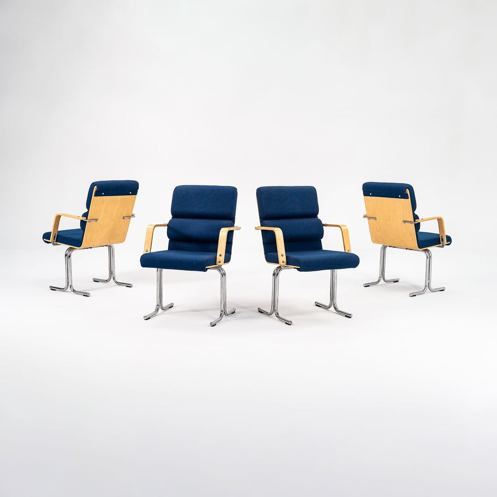 1970s Set of Four Plaano Chairs by Yrjo Kukkapuro for Avarte in Birch with Blue Fabric
