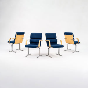 1970s Set of Four Plaano Chairs by Yrjo Kukkapuro for Avarte in Birch with Blue Fabric