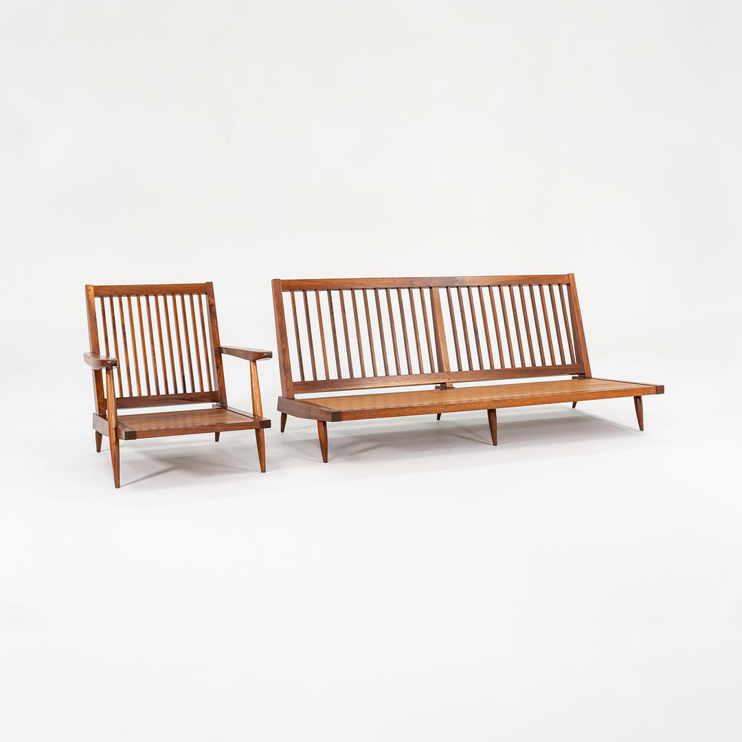 1950s Three Seat Slatted Settee Sofa by George Nakashima in Black Walnut
