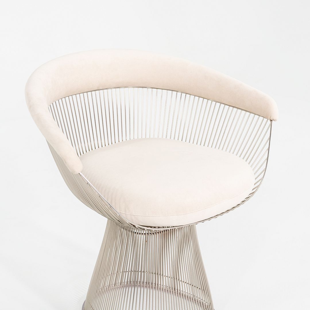 2020 Pair of Warren Platner for Knoll Dining Arm Chairs in Ivory Suede