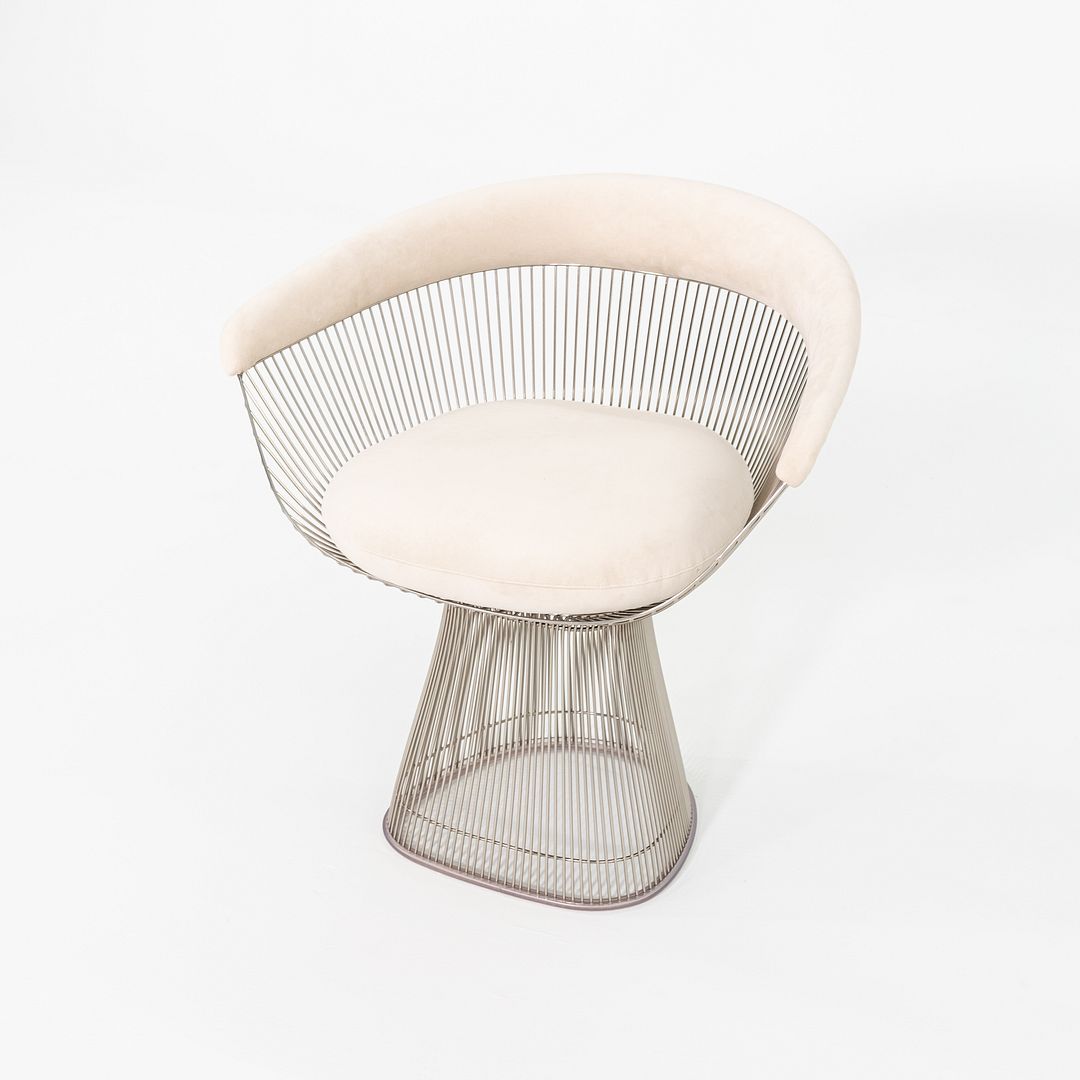 2020 Pair of Warren Platner for Knoll Dining Arm Chairs in Ivory Suede
