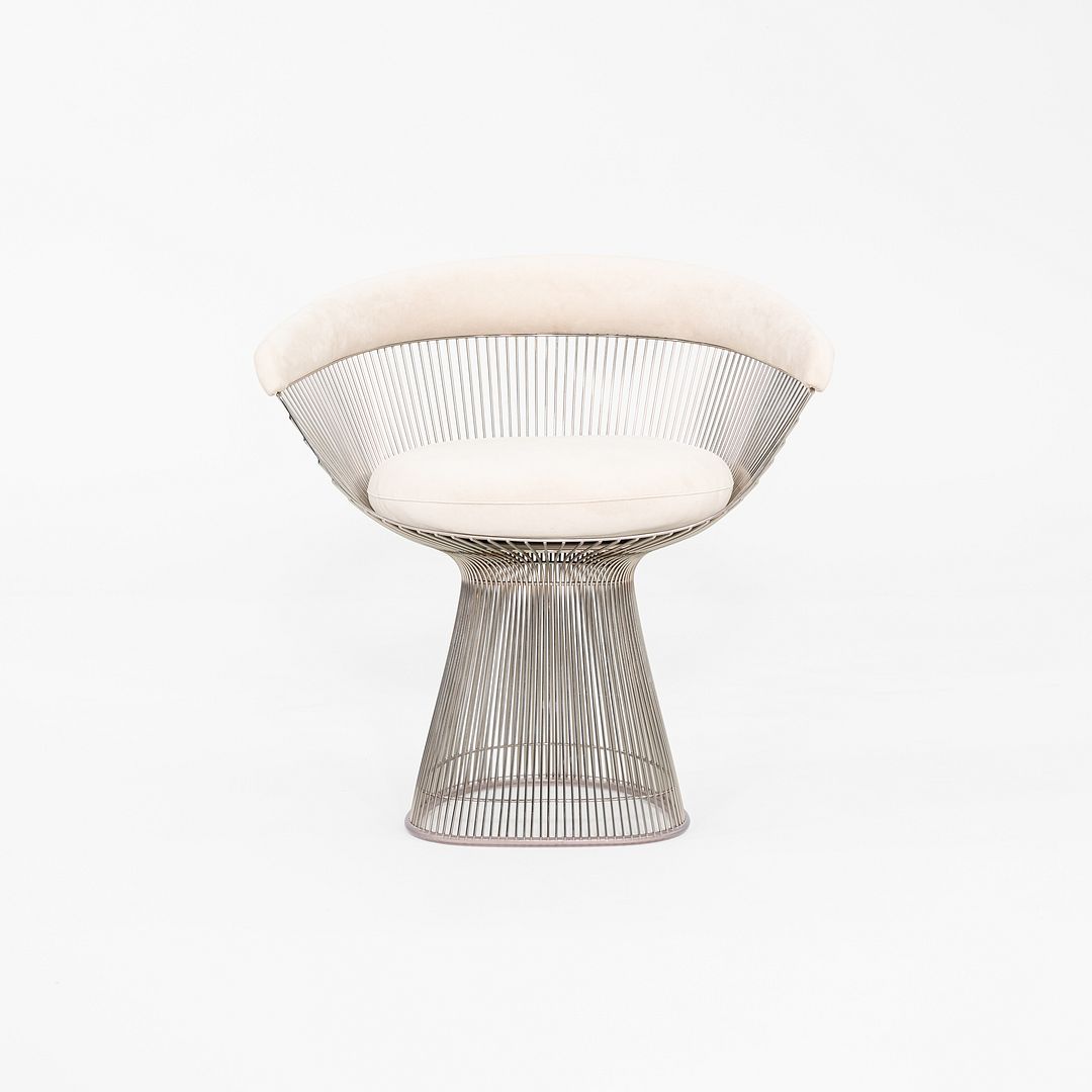 2020 Pair of Warren Platner for Knoll Dining Arm Chairs in Ivory Suede