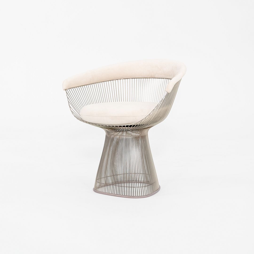 2020 Pair of Warren Platner for Knoll Dining Arm Chairs in Ivory Suede
